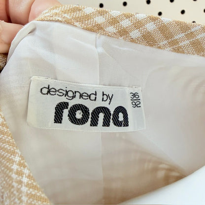 1980s vintage - Rona - Vintage Gingham Shift Dress - Beige & White - Size 12 (3928209557922493912)