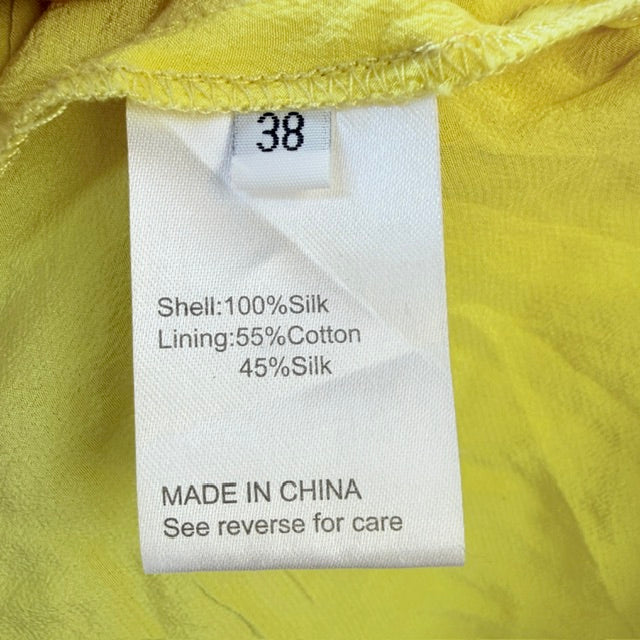 Ruffle Sleeve Silk Shift Dress - Chartreuse Yellow - Size 38 (NZ 10) (3928209605349486004)