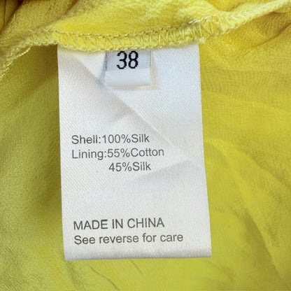 Ruffle Sleeve Silk Shift Dress - Chartreuse Yellow - Size 38 (NZ 10) (3928209605349486004)