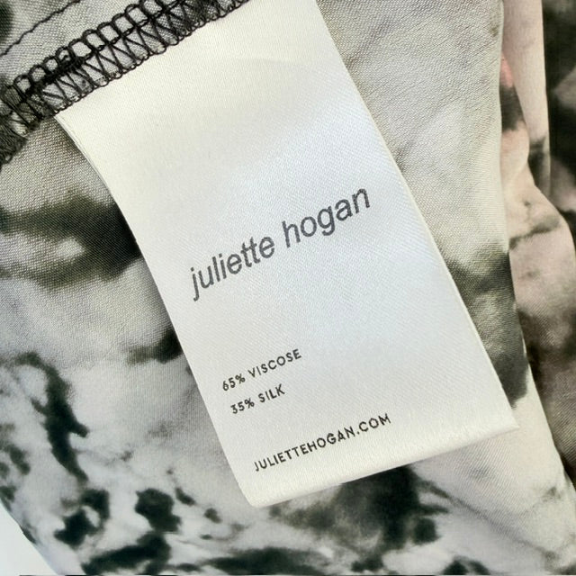 Juliette Hogan - V-Neck Short Sleeve Silk Top - Olive & Pink - Size S (3928209618258400844)