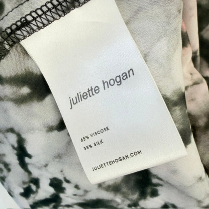 Juliette Hogan - V-Neck Short Sleeve Silk Top - Olive & Pink - Size S (3928209618258400844)
