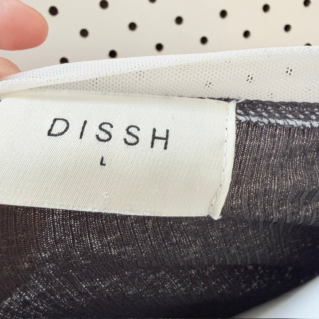 DISSH - Ribbed Layered Long Sleeve Top - Black & White - Size L (3928209669545204573)