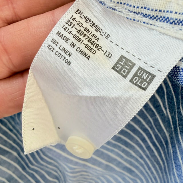 JW Anderson X Uniqlo - Linen Short Sleeve Shirt - Blue & White Stripe - XL (3928209683759557187)