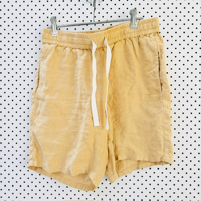 ASSEMBLY LABEL - Linen Drawstring Shorts - Mustard Yellow - Size 30 (3928209697108123162)