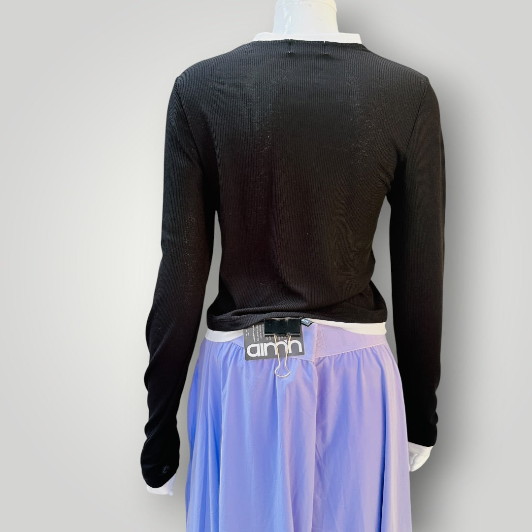 DISSH - Ribbed Layered Long Sleeve Top - Black & White - Size L (3928210898967411845)