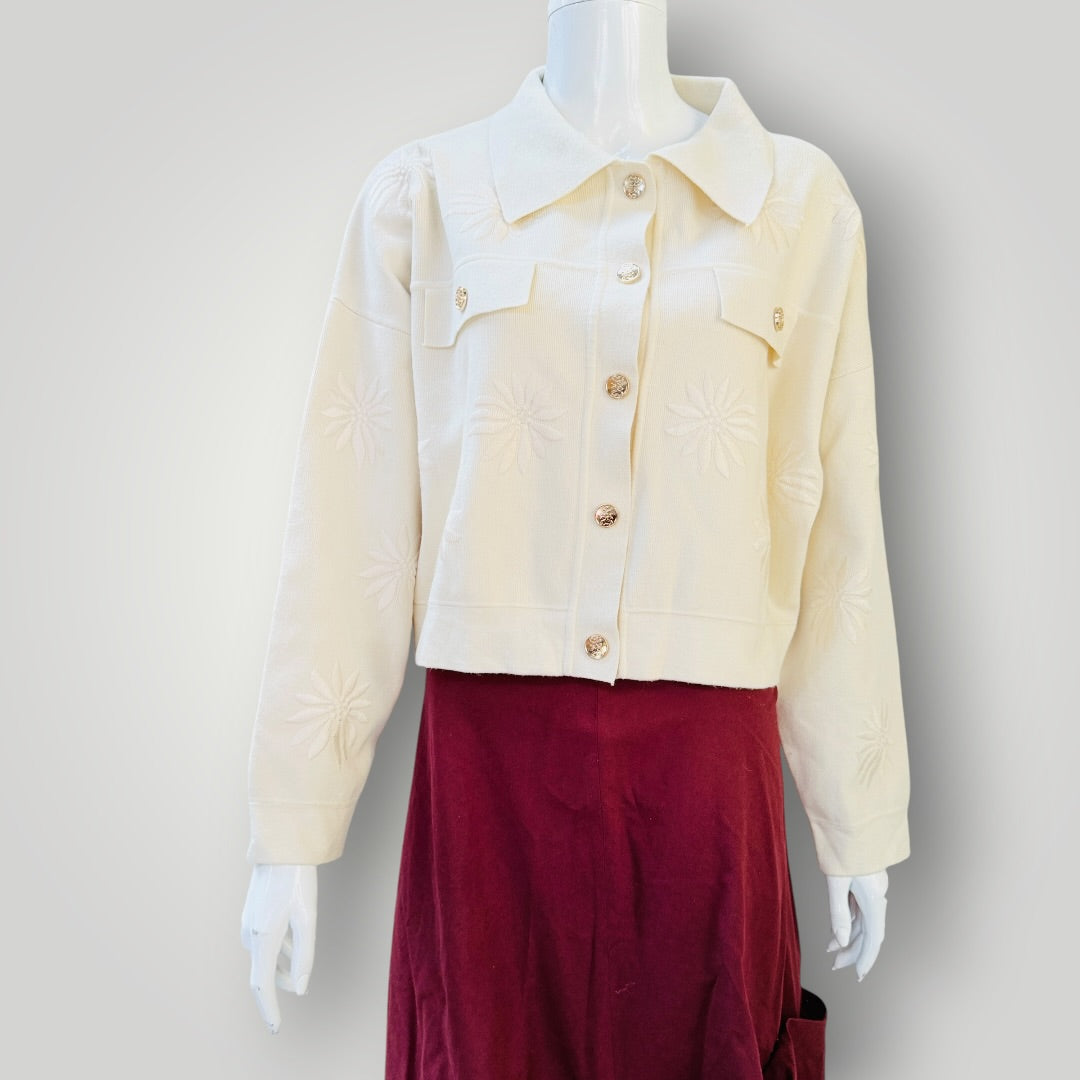 Sandro - Floral Embossed Button-Down Cardigan Jacket - Cream - Size S (3928210908499936395)