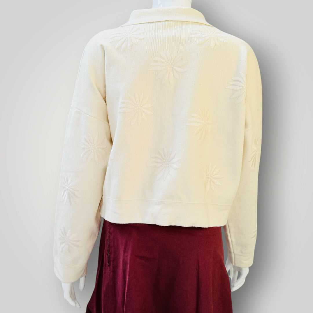 Sandro - Floral Embossed Button-Down Cardigan Jacket - Cream - Size S (3928210910774820405)