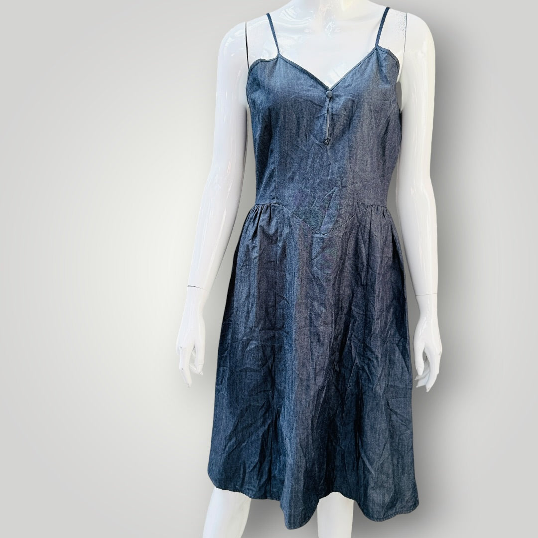 1990s vintage / Famous - Denim Cami Sundress - Vintage NZ Made - Denim - Size 10 (3928210925353838875)