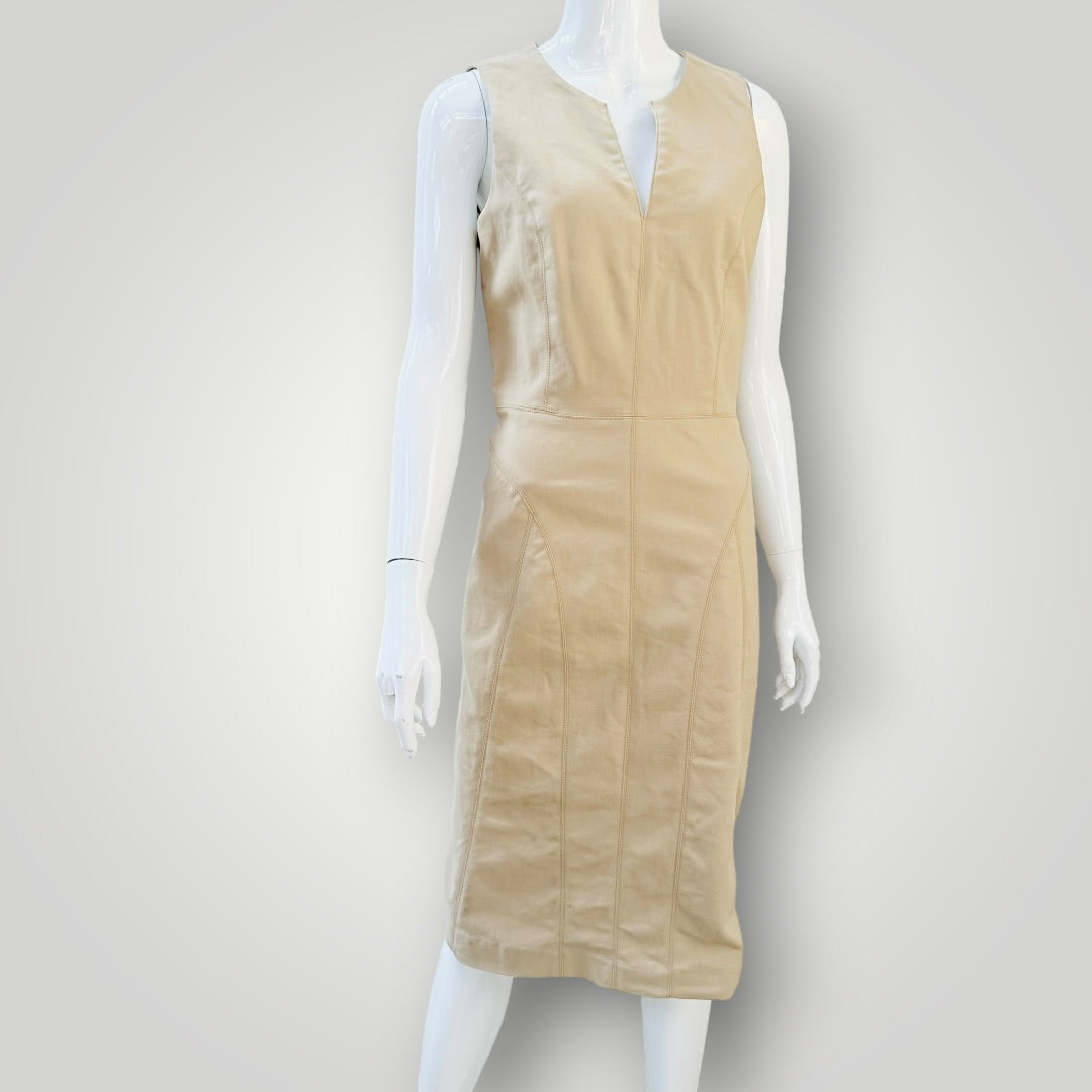 DKNY - V-Neck Panel Sheath Dress - Tan / Beige - Size 10 (3928210933302681266)