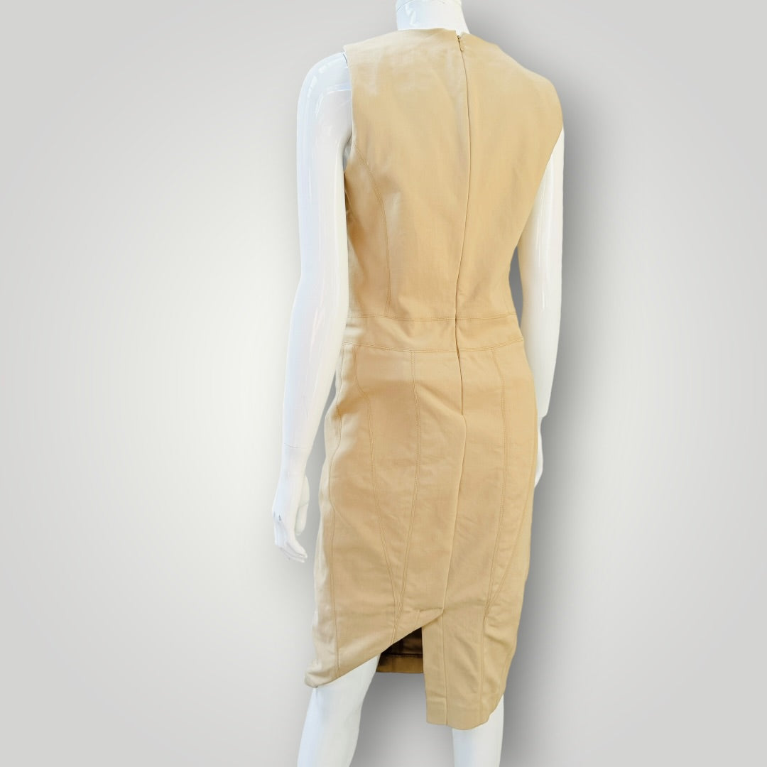 DKNY - V-Neck Panel Sheath Dress - Tan / Beige - Size 10 (3928210934778287896)