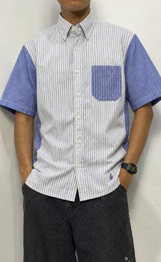 JW Anderson X Uniqlo - Linen Short Sleeve Shirt - Blue & White Stripe - XL (3928224623094894797)