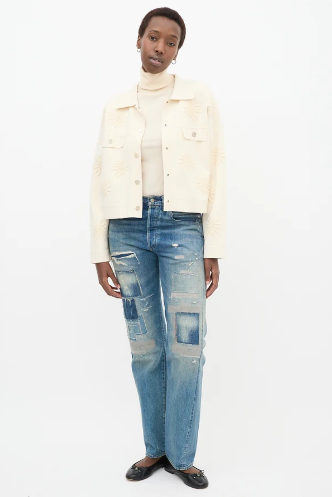 Sandro - Floral Embossed Button-Down Cardigan Jacket - Cream - Size S (3928226969532222244)