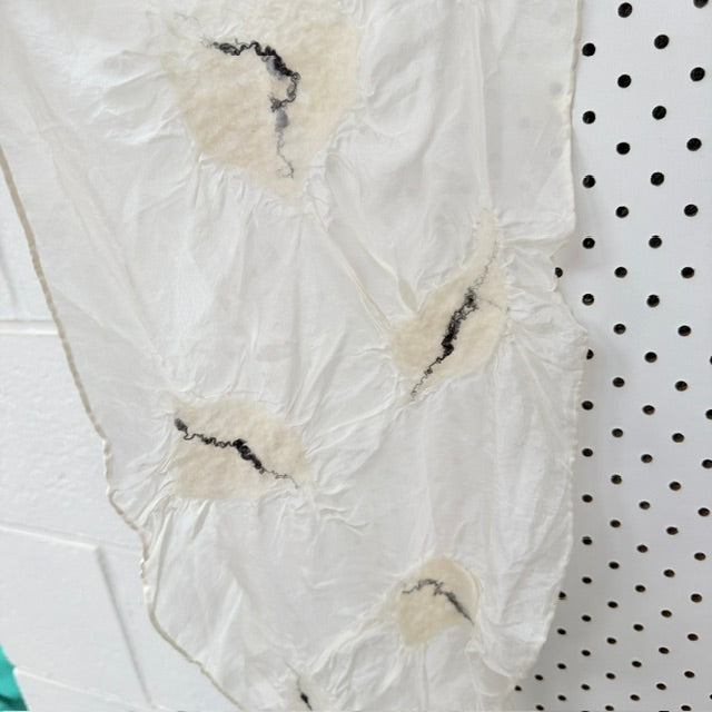 Handmade Nuno-Felted Textured Silk Scarf - white silk and merino (3928680000546334726)