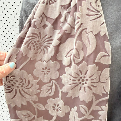 Silk - Floral Jacquard Fringe Scarf - Dusty Rose & Taupe (3928680022537193078)