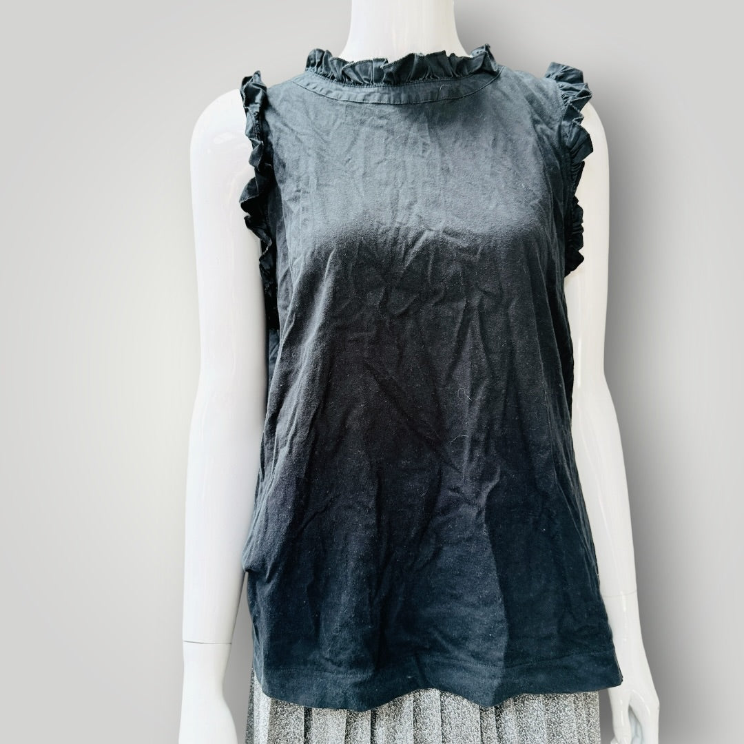 Banana Republic - Ruffle Trim Cotton Tank - Black - Size L (3928682225135521729)