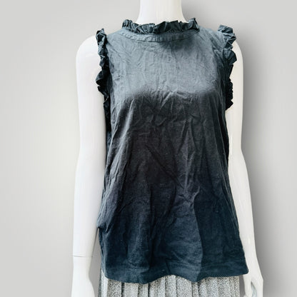 Banana Republic - Ruffle Trim Cotton Tank - Black - Size L (3928682225135521729)