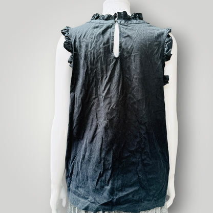 Banana Republic - Ruffle Trim Cotton Tank - Black - Size L (3928682229236995801)