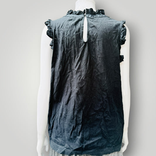 Banana Republic - Ruffle Trim Cotton Tank - Black - Size L (3928682229236995801)