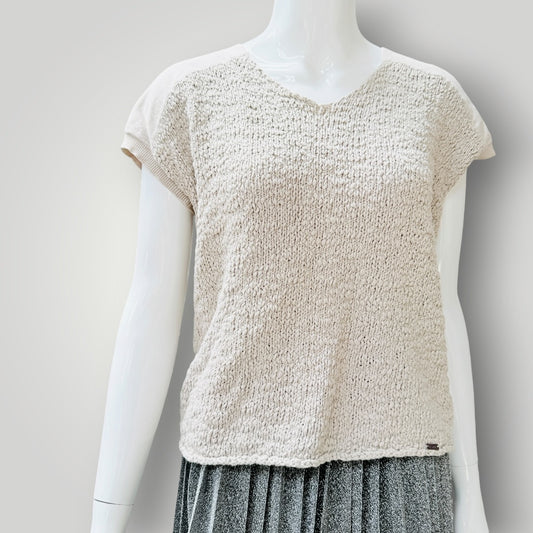 Verge - Textured Knit Short Sleeve Tank - Oat / Beige - Size S (3928682231538696560)