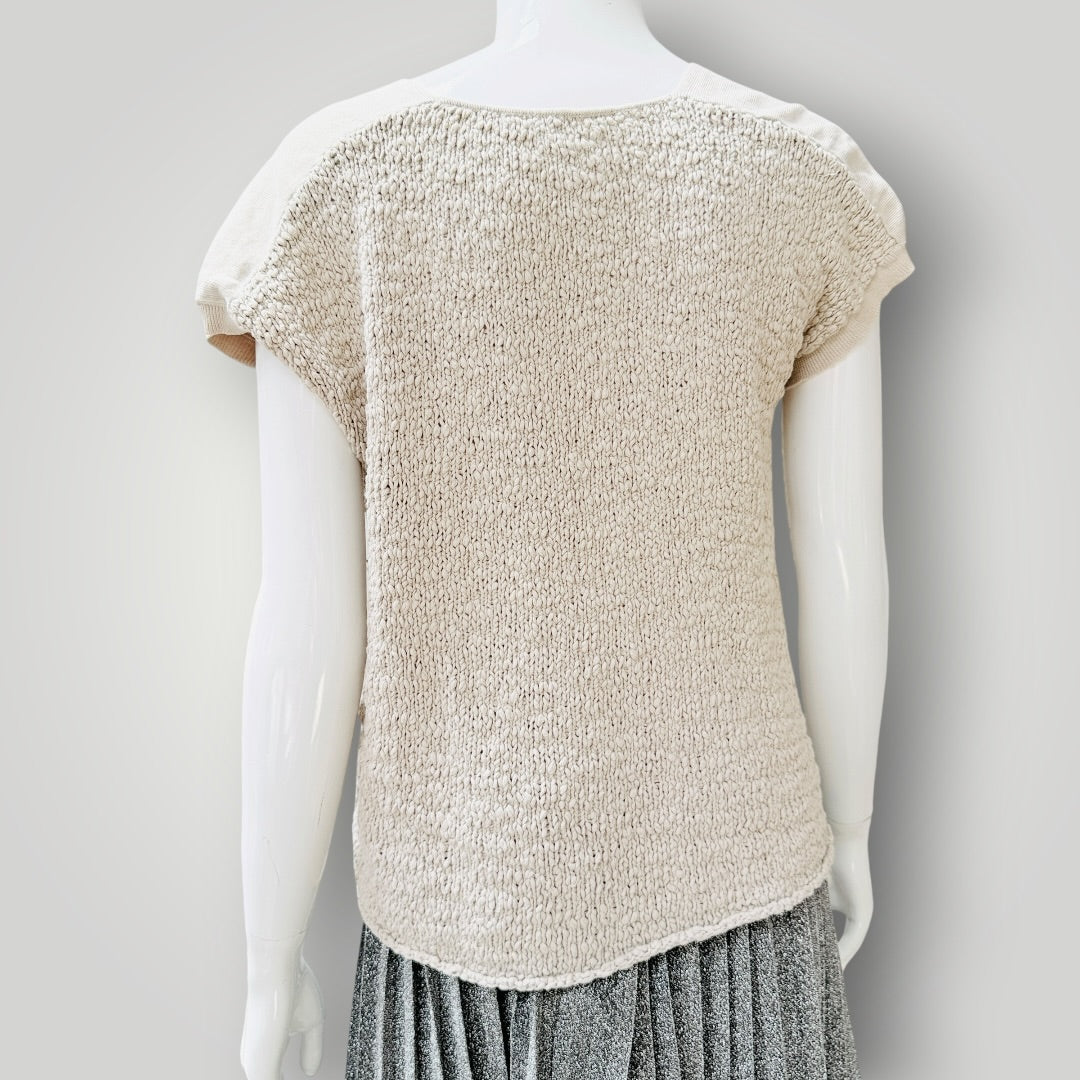 Verge - Textured Knit Short Sleeve Tank - Oat / Beige - Size S (3928682233581243899)