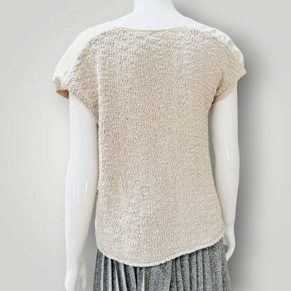 Verge - Textured Knit Short Sleeve Tank - Oat / Beige - Size S (3928682233581243899)