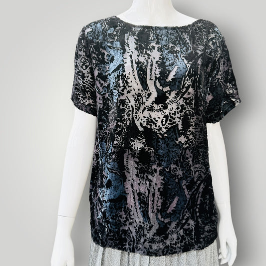 Helen Cherry - Devoré Silk Velvet Top - 1990s nz vintage - Size M (3928682239776073527)