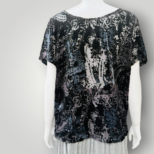 Helen Cherry - Devoré Silk Velvet Top - 1990s nz vintage - Size M (3928682241878633205)