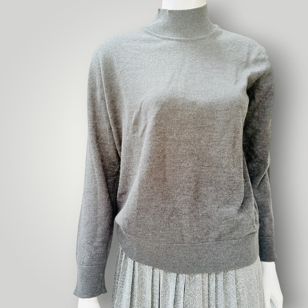 Juliette Hogan - Mock Neck Merino Jumper - Grey Marle - Size L (3928682250077609904)