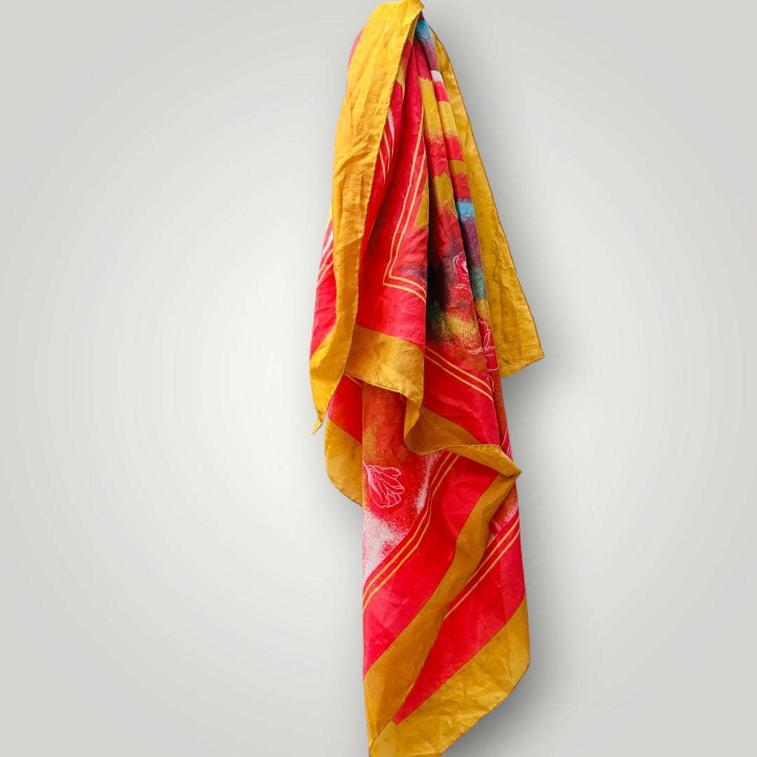 1970s vintage - Poppy Floral Print Silk Scarf - Orange & White (3928682255618467255)