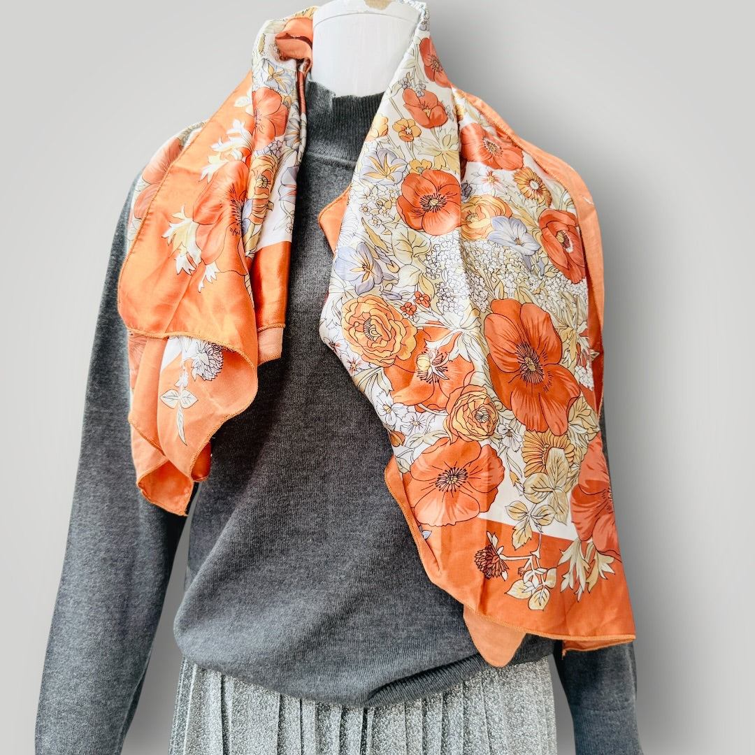 1980s Vintage Silk Statement Scarf - Yellow & Red (3928682265296711150)