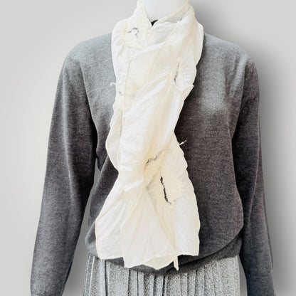 Handmade Nuno-Felted Textured Silk Scarf - white silk and merino (3928682268883762926)