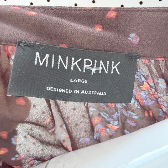 Minkpink - Floral Sheer Button-Up Blouse - Brown - Size L (3928749328121372063)