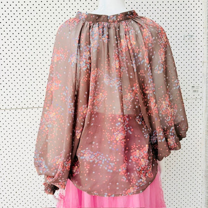 Minkpink - Floral Sheer Button-Up Blouse - Brown - Size L (3928749330286500639)