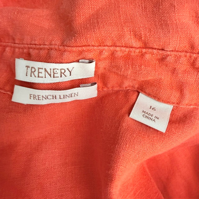 Trenery - French Linen Long Sleeve Shirt - Bright Orange - Size 16 (3928749342969159798)