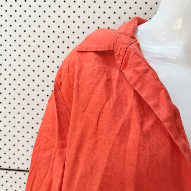 Trenery - French Linen Long Sleeve Shirt - Bright Orange - Size 16 (3928749349467946941)
