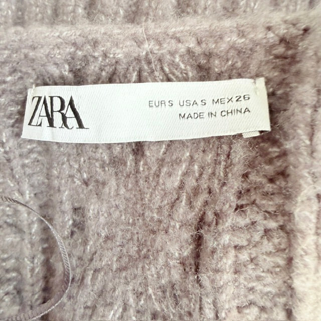Zara - Cable Knit V-Neck Sweater Vest - Grey - Size S (3928749371363041209)