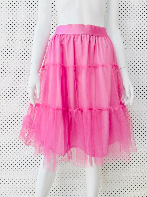 Princess Highway - Tiered Polka Dot Tulle Skirt - Hot Pink - Size 12 (3928749448111521722)