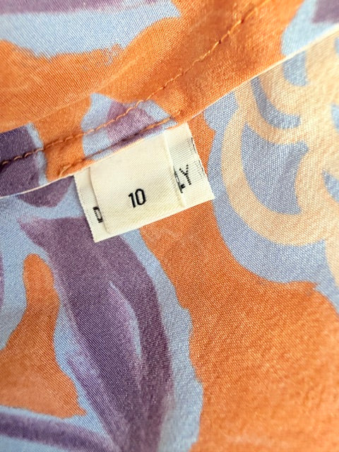 Helen Cherry - Floral Silk Midi Skirt - NZ Made - Orange & Purple - Size 10 (3928749471263747414)