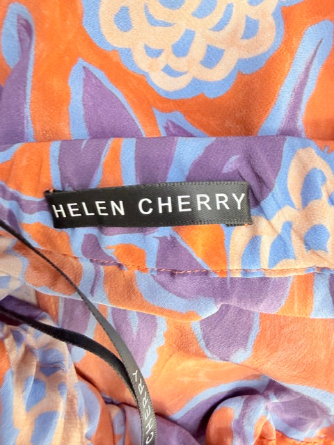 Helen Cherry - Floral Silk Midi Skirt - NZ Made - Orange & Purple - Size 10 (3928749473418135821)