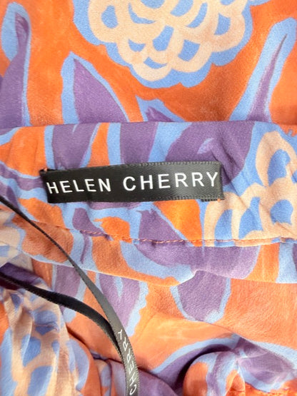 Helen Cherry - Floral Silk Midi Skirt - NZ Made - Orange & Purple - Size 10 (3928749473418135821)