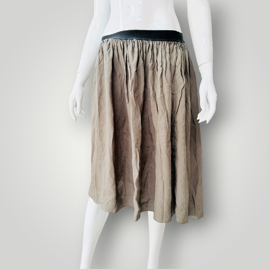 Claude Maus - Silk Skirt - Khaki - Size 10 (3928749612758464378)
