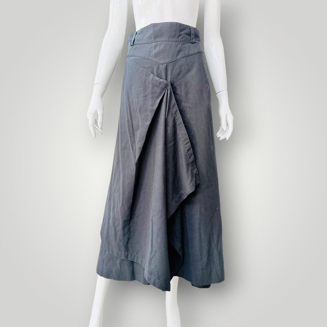 Rosaria Hall - Asymmetric Draped Midi Skirt - 1990s NZ Vintage - Black - S (3928749618344990287)