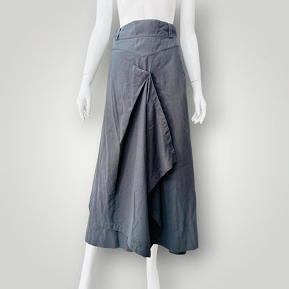 Rosaria Hall - Asymmetric Draped Midi Skirt - 1990s NZ Vintage - Black - S (3928749618344990287)