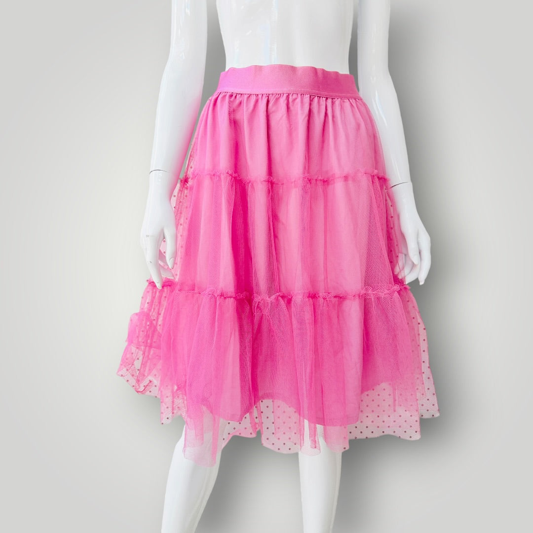 Princess Highway - Tiered Polka Dot Tulle Skirt - Hot Pink - Size 12 (3928749623747533585)