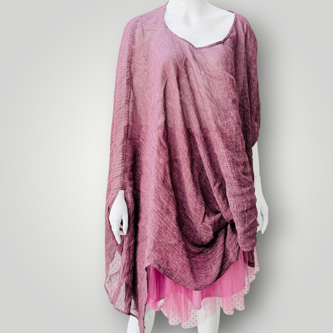 Moyuru - Asymmetric Draped Poncho Blouse - Mauve / Plum - Size M - Made in Japan (3928749639114743117)
