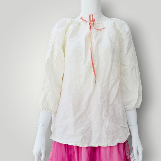 Angel A - Linen Drawstring Blouse - NZ Made - Cream - Size M (3928749659177351548)