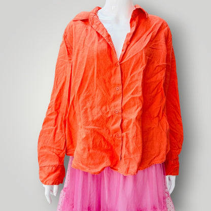 Trenery - French Linen Long Sleeve Shirt - Bright Orange - Size 16 (3928749688304358600)