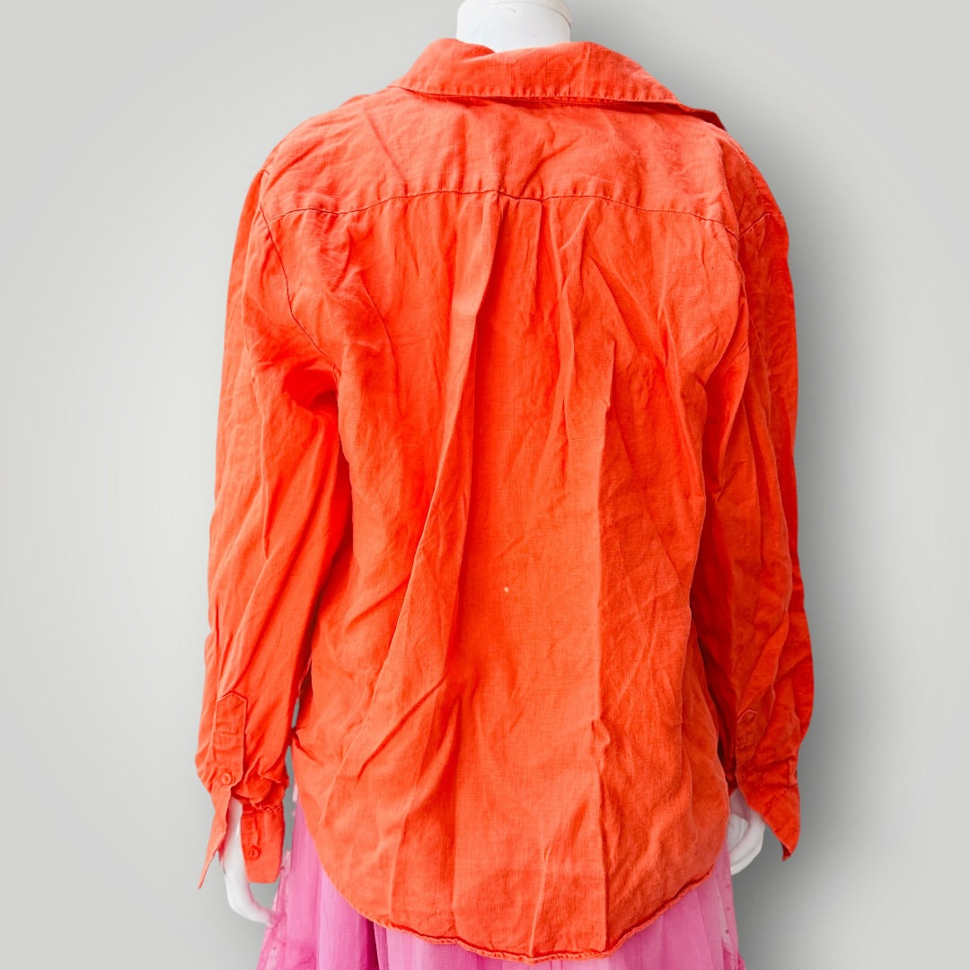 Trenery - French Linen Long Sleeve Shirt - Bright Orange - Size 16 (3928749690476694455)