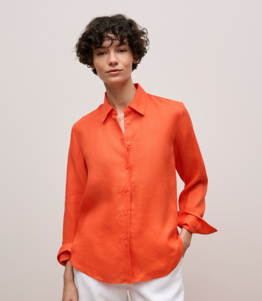 Trenery - French Linen Long Sleeve Shirt - Bright Orange - Size 16 (3928830500248000757)