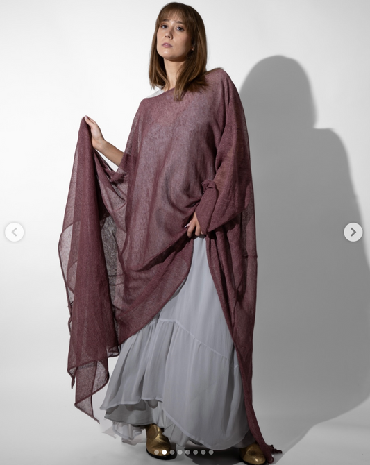 Moyuru - Asymmetric Draped Poncho Blouse - Mauve / Plum - Size M - Made in Japan (3928841870105465608)